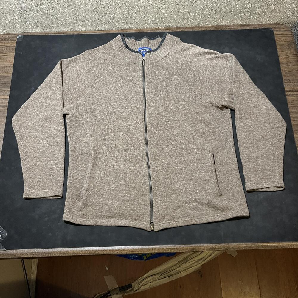 Pendleton Sweater Mens Large Tan Heather Full Zip Wool Blend Cardigan Jacket